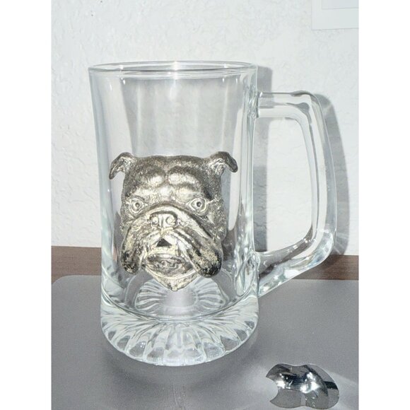 Bulldog Other - Arthur Court Pewter Bulldog Glass Beer Mug Stein Georgia Bull Dogs